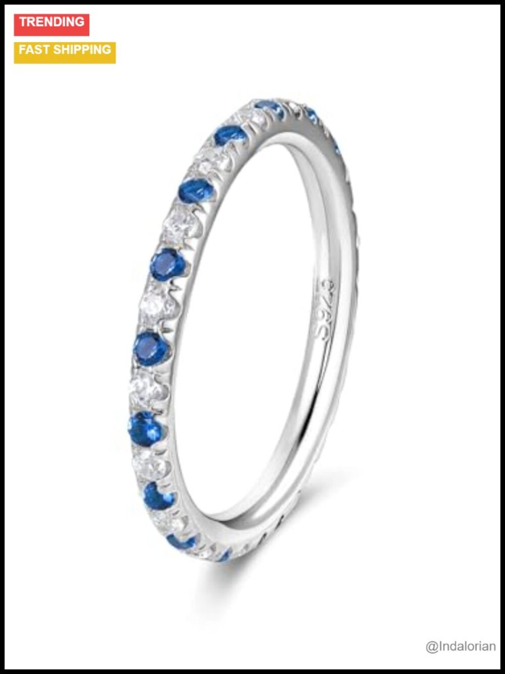 Genuine Sapphire Moissanite Eternity Ring 925 Sterling Silver Size 4.5
